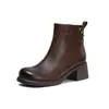 Botines Cortos Adelgazantes de Piel de Vaca Arrugada Súper Suave Estilo Retro Británico para Mujer 2026 Estilo Otoño/Invierno Piel Genuina Tacón Grueso Moda Botas Martin