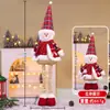 Adornos Navideños Retráctiles de Muñeco de Cruzar Fronteras, Adornos de Anciano de Piernas Largas con Cuadros Rojos Navideños, Muñeco de Nieve, Reno