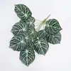 Nuevo Simulación 12 Cabezas Cola de Fénix Hojas Grandes Ramo Plantas Verdes Decoración Paisajismo de Piso Maceta Arreglo Floral Borde Blanco Hoja de Tortuga