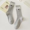 Medias para niñas con bordado de lazo universitario, calcetines hasta la pantorrilla para primavera y otoño, calcetines de algodón de color sólido para niños y niñas, calcetines de estudiante