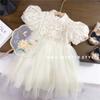 Vestido de niña Nuevo Cheongsam Infantil Vestido de Princesa Verano Niñas Manga Corta Encaje Bordado Vestido de Malla Comercio Exterior