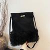 Bolso Cubo Mao Mao con Flecos Transfronterizo para Mujer Suministro Bolso de Hombro de Ante Bolso de Hombro Cruzado de Lana de Cordero para Viajero