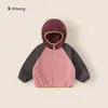 Bangxuan Huzhou Zhili Roupa Infantil Inverno Simples Roupa com Capuz para Bebê Mais Veludo Blusa Infantil Bloco de Cores Jaqueta de Menina