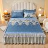 Colchoneta de Verano de Seda de Hielo Juego de Tres Piezas Falda de Cama Encaje Removible Lavable Algodón Plegable Colcha Doble