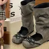 Modelo nuevo 2026, botas de tubo doble desmontables de doble uso con lazo, botas elegantes y con estilo para usar al aire libre, botas de moda versátiles, botas de montar