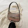 Bolso de Paja Estilo Coreano Estilo Étnico Color de Contraste Nuevo de Moda Primavera y Verano Bolso Simple de Media Luna Bolso Portátil Simple de Perla para Debajo del Brazo