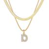 Collar de Cadena Hueso de Serpiente de Doble Capa con Letras de 26 Letras Europeas y Americanas para Mujer, Colgante de Letra con Circonita de Diamante Completo, Cadena para Clavícula de Lujo Ligero