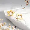 Pendientes de Acero Inoxidable Ecológicos Europeos y Americanos, Pendientes Dorados Brillantes de Estrella de Cinco Puntas para Mujer, Lujo Ligero, Sensación de Alta Gama, Pendientes que No se Desvanecen