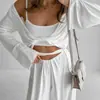 Conjunto de Pijama de Tres Piezas de Manga Larga y Pantalón Largo de Lencería Transfronteriza Europeo y Americano Otoño 2025 Nuevo Pijama Elástico Ropa de Casa de Comercio Exterior