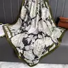 Nuevo Pañuelo Cuadrado de 90 cm Estilo Europeo y Americano con Letras y Flores Rouyun Sarga Versátil para Mujer Chal Bufanda de Imitación Seda