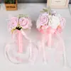 Ramo de rosas artificiales rosas estilo coreano para novias, accesorios para fotos de boda, fotografía nupcial, ramo de flores artificiales para damas de honor