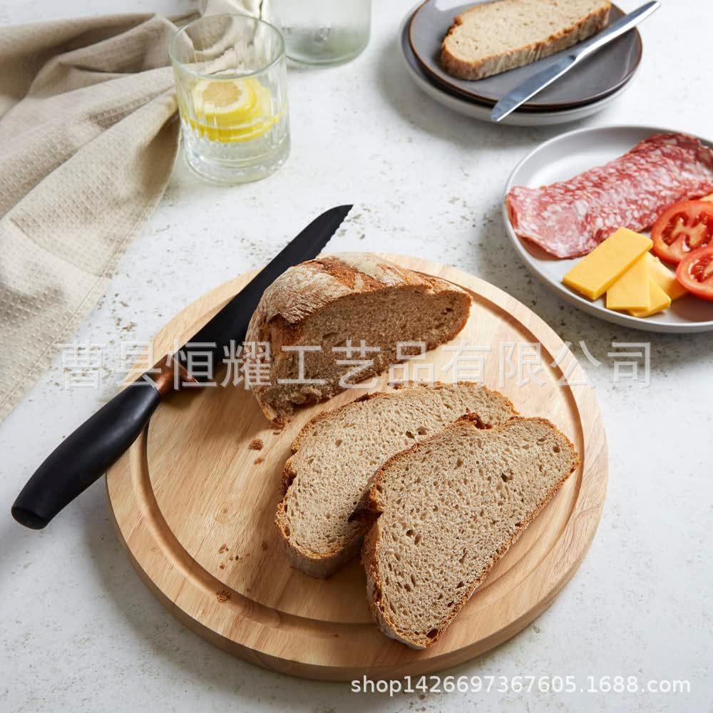 橡胶木餐盘圆形砧板 厨房菜板奶酪芝士板 家用托盘案板BSCI
