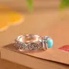 Anillo Cuadrado de Plata S925 Vintage con Incrustaciones de Turquesa Personalidad Moda Versátil Nicho Anillo Ajustable