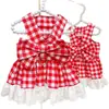 Ropa para perros para primavera y verano, ropa para gatos para verano, ropa a cuadros para exteriores para mascotas con accesorio para correa, ropa estilo falda para Teddy