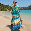 Nuevo Vestido Largo Estampado de Rayón para Vacaciones en la Playa, Vestido de Playa Holgado Talla Grande, Cubrebikini para Mujer