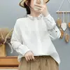 Camisa de Manga Larga de Gasa de Algodón Doble Capa con Cuello Bordado para Mujer, Nuevo Estilo Chino Tendencia Nacional Bordada Suave Agradable a la Piel Transpirable Camisa de Algodón Puro