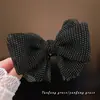 Presilha Banana de Chiffon com Laço e Bolinhas Estilo Coreano de Alta Qualidade para Mulheres Presilha para Cabelo da Parte de Trás da Cabeça Completa Penteado Meio Preso Acessório de Cabelo Elegante