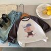 Camisetas de Manga Larga de Algodón Puro con Dibujos y Colores Contrastantes Estilo Coreano Otoño e Invierno 2025 para Niños y Niñas, Camisetas Interiores de Colores Bloqueados para Bebés