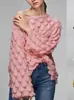 Suéter Tejido Hueco Holgado de AliExpress Transfronterizo Europeo y Americano Cuello Redondo Pulóver Delgado Manga de Trompeta Pulóver Suéter de Mujer de Moda