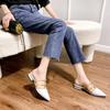 Sandalias de Tacón Grueso Estilo Hada Nicho Estilo Francés para Mujer, Perfectas para Uso en Exteriores, Impresionantes Sandalias de Punta Cerrada con Tachuelas de Tacón Bajo Primavera/Verano 2025
