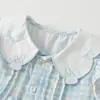 Vestido de Verano para Niña de Botones Sencillos con Pliegues, Vestido sin Mangas Delgado con Estampado de Conejos, Vestido a Cuadros con Lazo para Bebé