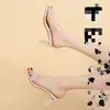 Pantuflas de Estilo Hada con Pedrería para Mujer, Para Verano al Aire Libre, Modernas y de Alta Gama, Sandalias Transparente de Una Tira con Tacón Medio Grueso de Cristal