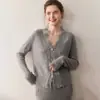 Suéter Cardigan Chaqueta de Lana Tejida de Cachemira Casual Versátil Holgado con Encaje para el Trabajo Nicho Cuello en V
