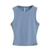 Chaleco Deportivo Básico de Color Sólido Estilo Europeo y Americano Ajustado para Correr Ropa de Fitness Adelgazante Top de Cintura Alta Camiseta Básica de Cuello Redondo