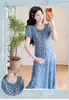 Vestido de Maternidad Elegante de Verano 2026 Nuevo Azul "Puntos de Arándano" Adelgazante Cintura Francesa Corte Diagonal