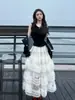 Elegante Falda de Malla Abullonada Estilo Francés para Mujer 2026 Nueva Falda Larga de Ballet de Cintura Alta que Cubre la Cadera, con Volantes, Línea A