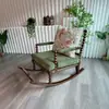 Mecedora Retro Francesa para Uso en Casa, Sillón Reclinable Perezoso de Perla para Ocio, Mecedora de Sofá Individual de Diseñador de Madera Maciza