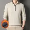 Suéter Masculino de Lã Fleece para Inverno com Gola Alta, Camisa de Segunda Pele para Homens de Meia-Idade, Blusa Quente para o Pai, Roupa Masculina