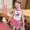 Conjunto de Verano para Niñas Estilo 2026: Conjunto de Dos Piezas: Top Energético sin Mangas y Falda Corta a Cuadros Rojos con Estilo