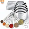 Conjunto de 13 Peças de Copos e Colheres Medidoras de Aço Inoxidável Transfronteiriço com Colher Medidora Graduada Gadget de Colher Medidora para Assar