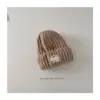 Sombrero de Orejera de Punto Cálido de Invierno para Niños y Niñas, Estilo Deportivo Simple Coreano, Etiqueta de Tela con Letras, Venta al por Mayor