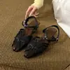 Sandalias vintage de estilo francés con cuña tejida hueca y punta cerrada para mujer, cómodas y versátiles para el verano, adecuadas para combinar con faldas, sandalias romanas de color nude