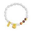 Pulseira da Sorte Pu Zuo com Retenção de Cor Forte, Banhada a Ouro, com Pedra Olho de Tigre e Contas Olho de Gato, Design Estilo Chinês para Mulheres