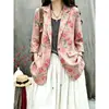 Roupas femininas de algodão e linho, nova coleção de verão 2026: terno estampado, retrô, de corte solto, estiloso, casual, versátil, de manga comprida