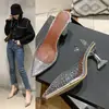 Sandalias de Tacón de Aguja Transparentes con Pedrería Estilo Coreano Nuevas de Verano 2026 Zapatos de Cristal Tacones Altos para Mujer Talla Grande Exportación