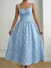 Nuevo Estilo Primavera y Verano 2026 Vestido Largo Francés Azul Jacquard Cuello Cuadrado Tirantes Sin Mangas Transfronterizo Europeo y Americano para Mujer