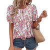 2025 Estación Independiente Europea y Americana de Amazon Nuevo Estampado Floral Cuello Redondo Agujero de Flor Camiseta Casual Manga Corta Flor Plegada Mujer