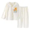 Pijama de Algodón Nube para Niñas Manga Larga Pantalón Largo Dibujos Animados Lindo Cardigan con Solapa Se Puede Usar Afuera Tallas Mediana y Grande Ropa de Casa para Niños Primavera y Otoño