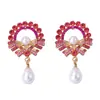 Brincos de Flores com Pérolas Imitação em Forma de Gota Estilo Barroco Exclusivos de Moda Transfronteiriços com Zircônia para Mulheres Diárias