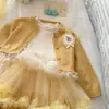 Conjunto de Vestido para Niña Otoño 2026, Dulce Cárdigan Tejido Infantil, Vestido Pastel de Princesa, Vestido para el Primer Cumpleaños de Bebé