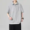 Camiseta Polo Falsa de Duas Peças com Manga Curta para Homens, Marca Tendência de Verão, Top Solto com Bolso para Trabalho, Roupa Casual Masculina