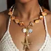 Joyería Transfronteriza Europea y Americana Vacaciones en la Playa Cadena para Clavícula de Concha Estilo Marino Estrella de Mar Set Versátil de Collar y Pulsera