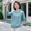 Malhas de Manga Longa para Outono e Inverno para Mulheres de Meia-Idade e Idosas, Tops Estilosos, Camisetas Básicas de Gola Redonda, Camisetas, Largas e Emagrecedoras