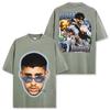 Camiseta de Manga Corta Estilo Retro Americano Transfronterizo con Estampado de Bad Bunny Suelta Resistente Cuello Redondo Sudadera con Capucha para Hombre