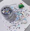 Material hecho a mano DIY serie navideña cáñamo suelto goma que gotea lentejuelas brillantes copos de nieve estrellas árbol de Navidad lentejuelas mixtas