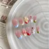 Arte de Unhas Esculpida Estilo Ilha, Arte de Unhas Flor de Blush Desejo Puro, Arte de Unhas Florais Coloridas Pintadas à Mão Dopamina, Gradiente de Cores